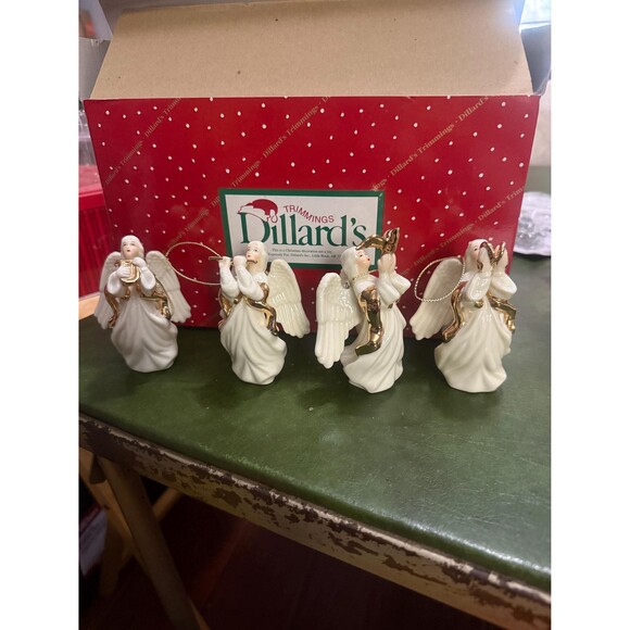 Vtg Y2K Dillard’s Trimmings Porcelain Musical Angel Ornament Set of 4 Christmas - Picture 2 of 6